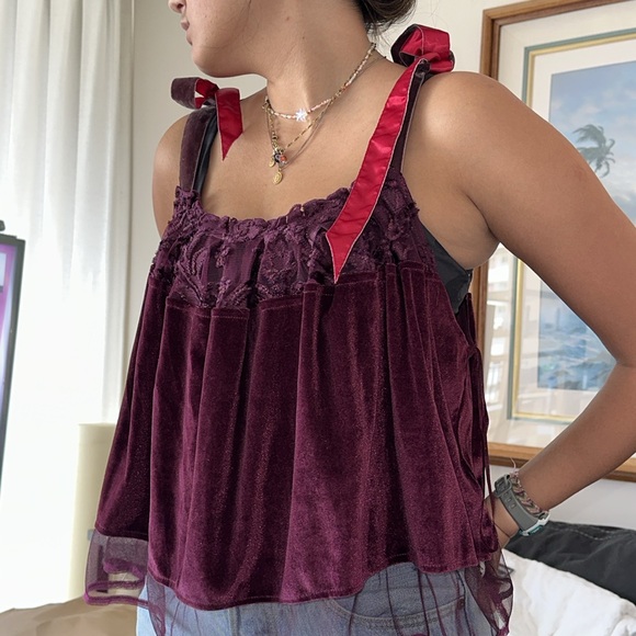 Free People Burgundy Velvet Camisole - Picture 1 of 13